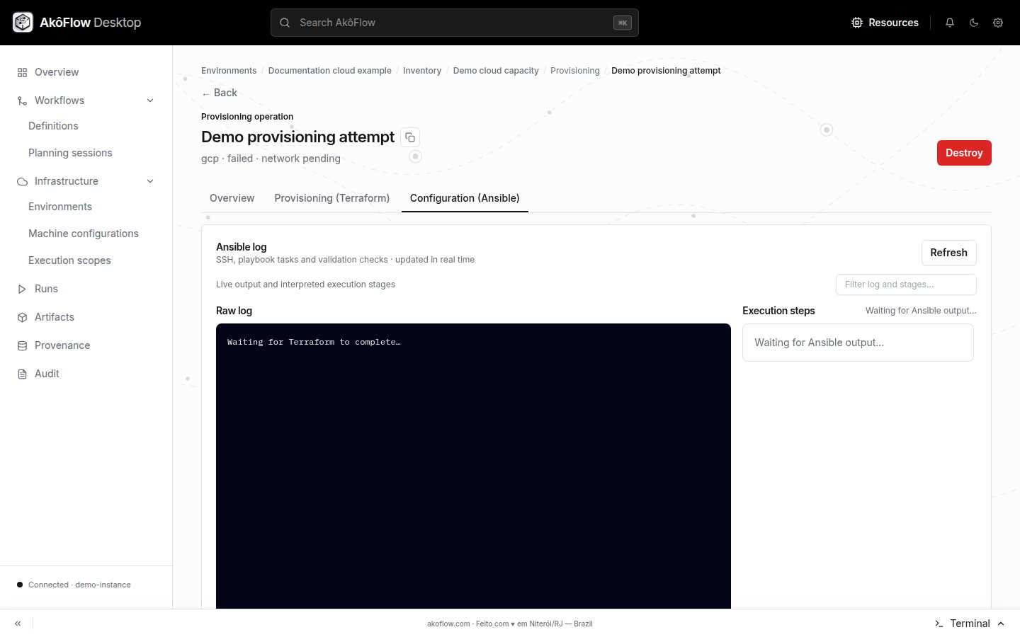 Ansible configuration log and task progress