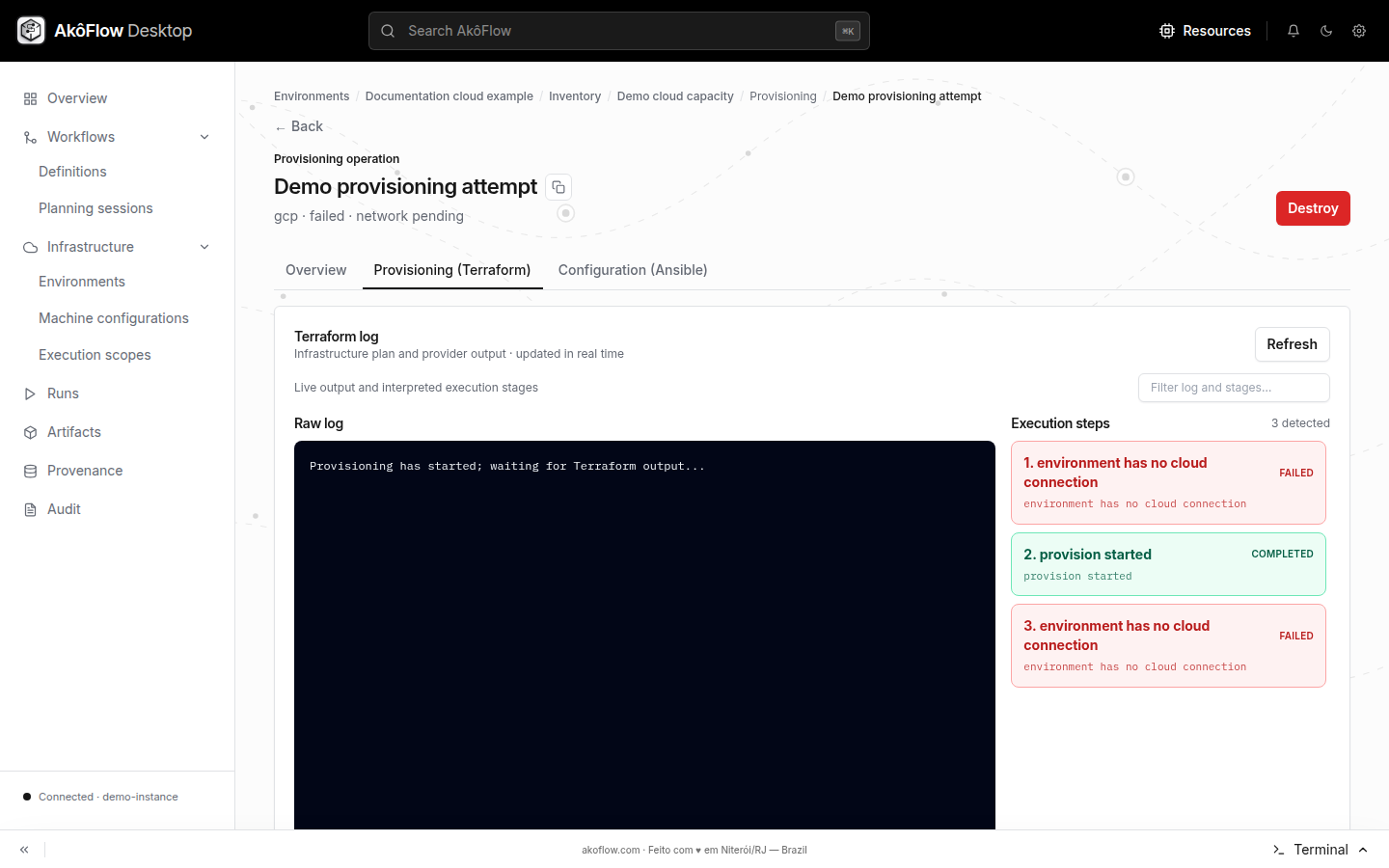 Terraform provisioning log and interpreted stages