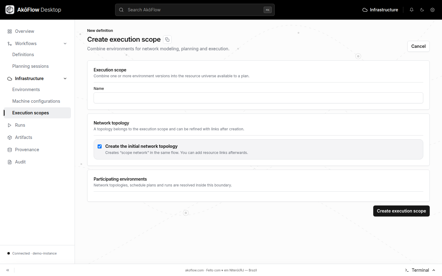 Create execution scope form