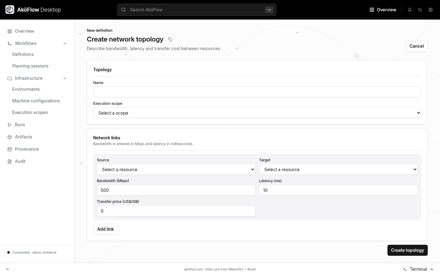 Create network topology form