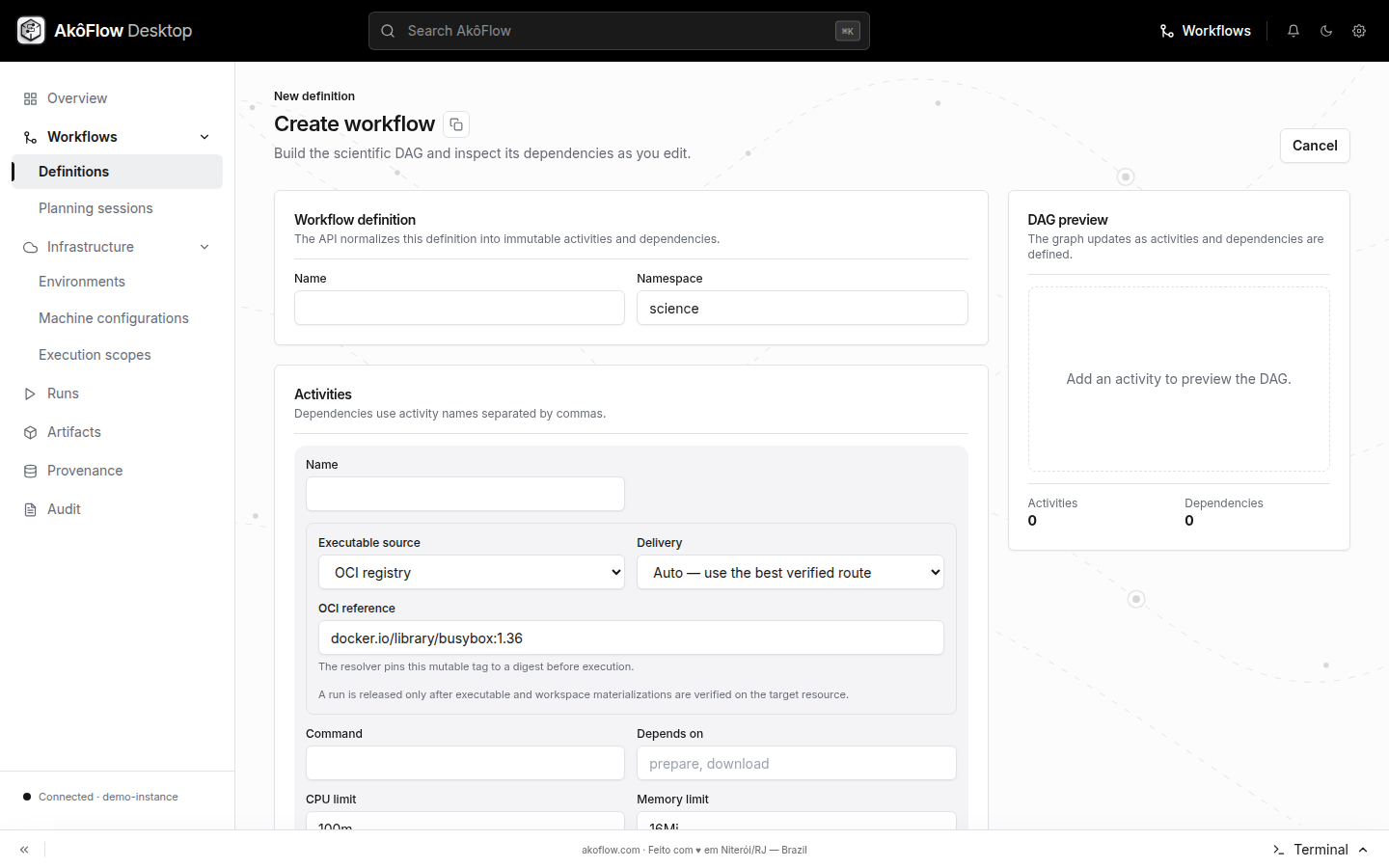 Create workflow form with DAG preview
