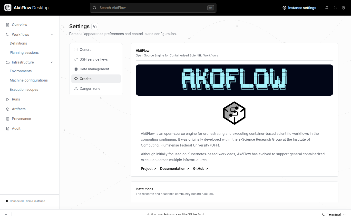 Desktop credits and project information