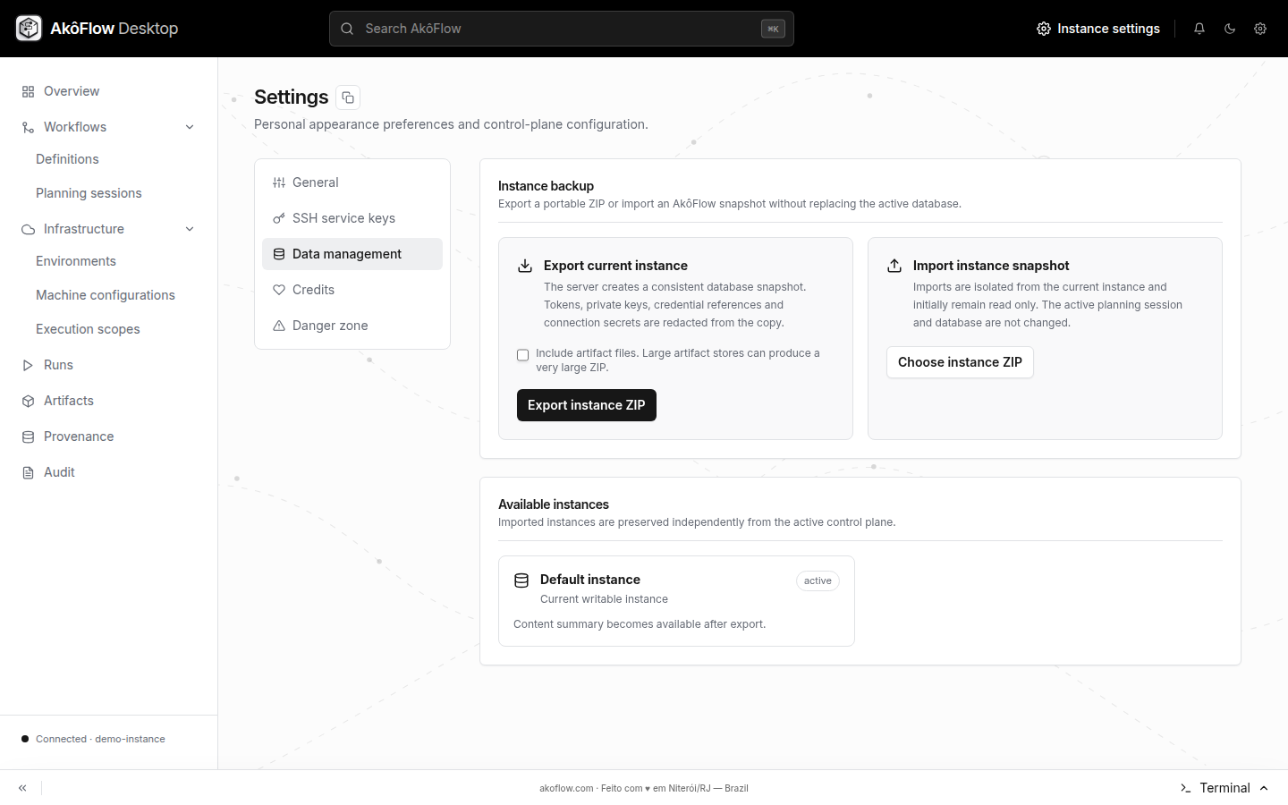 Instance data management settings