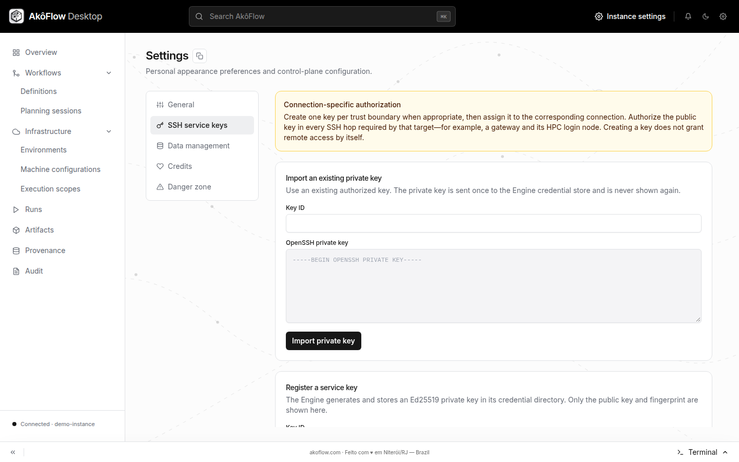 SSH service key settings